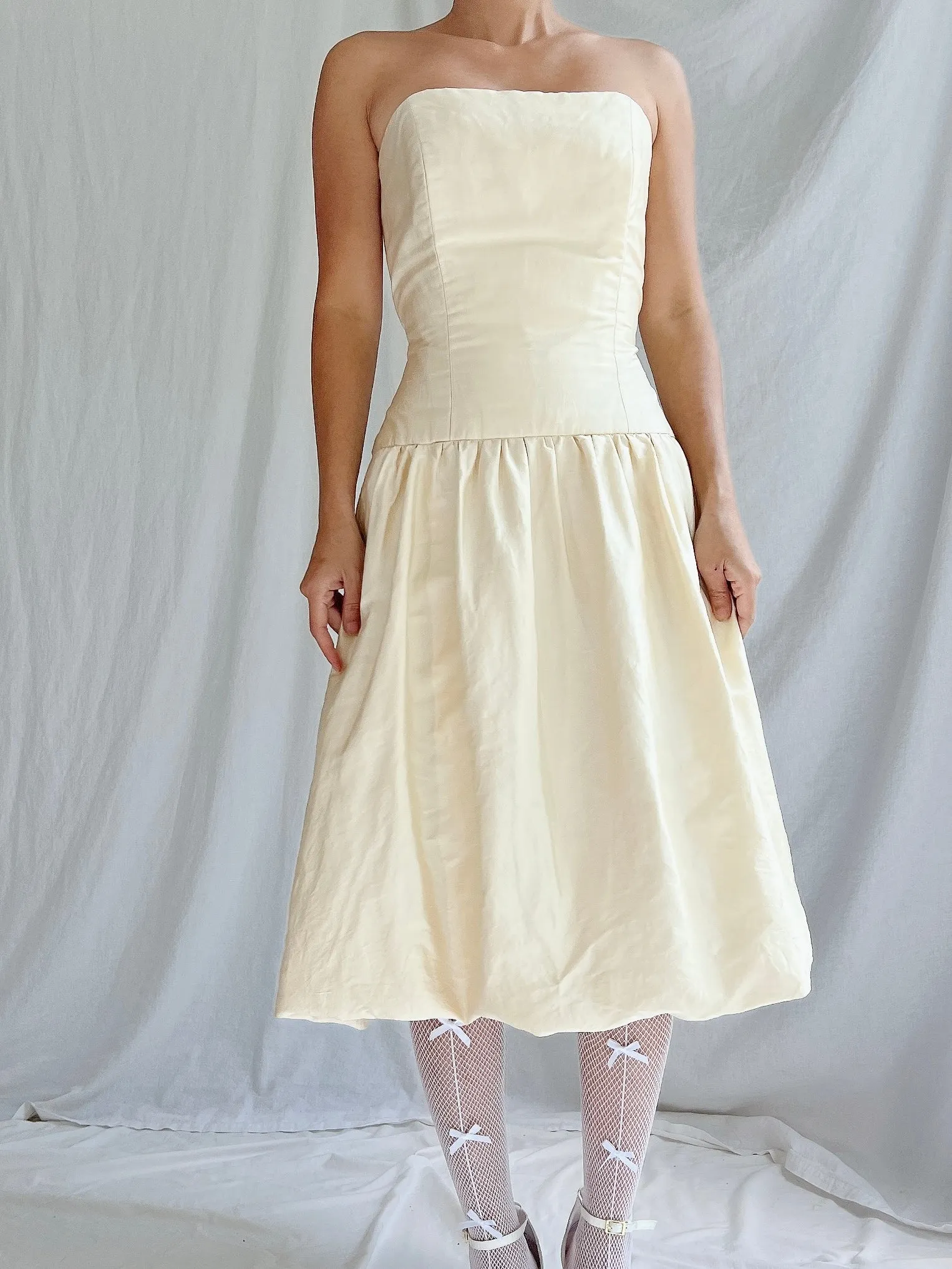 Vintage Silk Dropped Waist Short Dress - M
