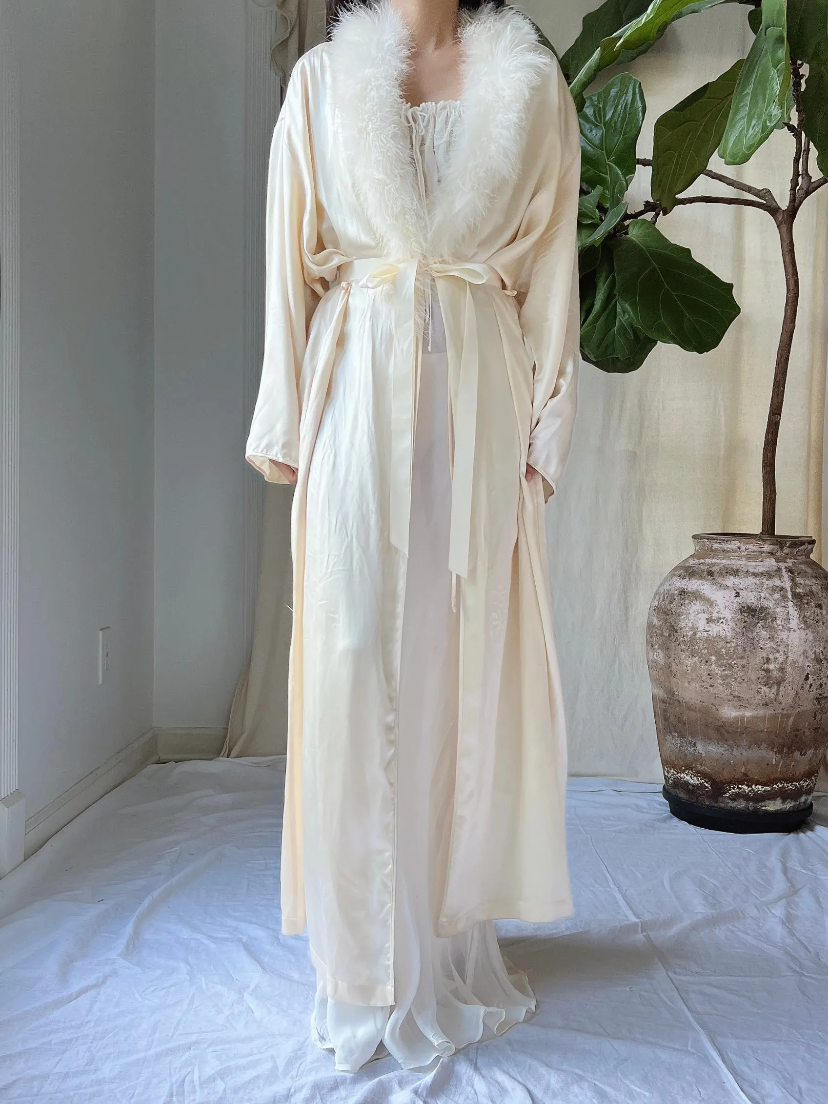 Vintage Silk Feather Collar Robe - OSFM
