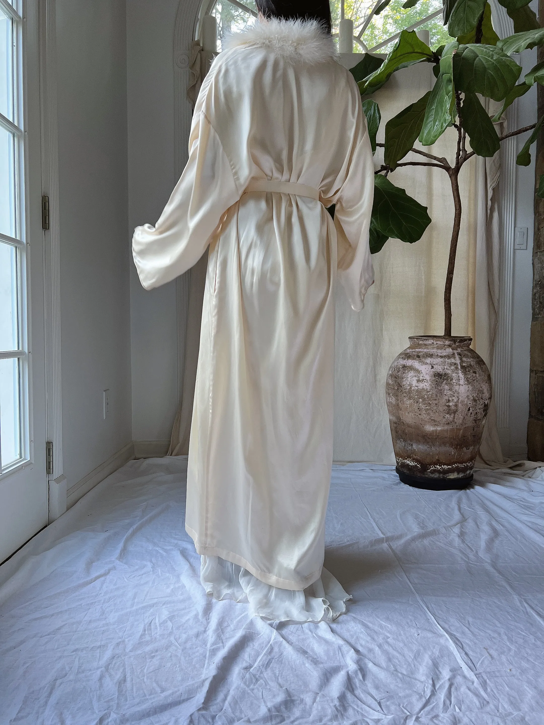 Vintage Silk Feather Collar Robe - OSFM