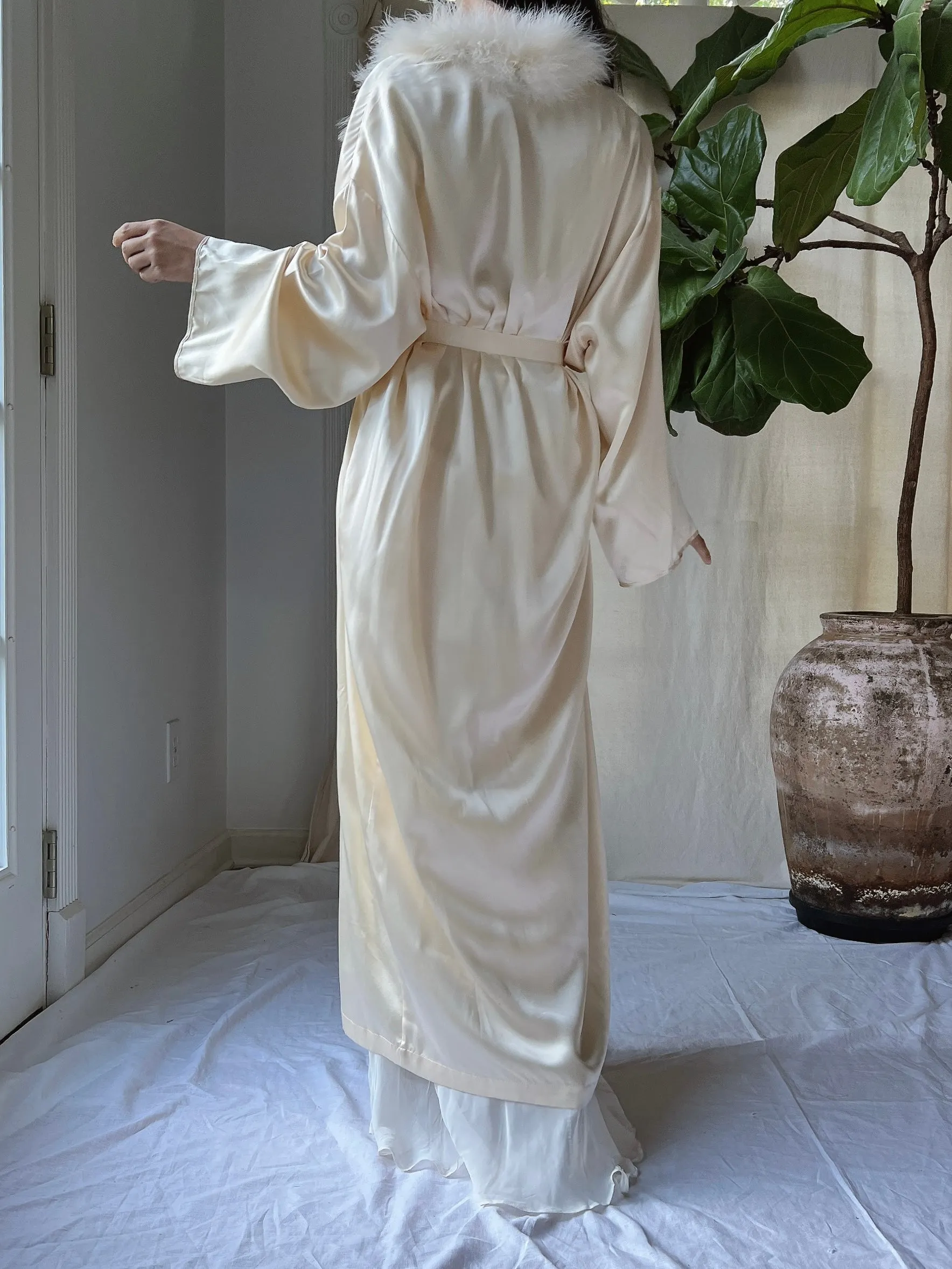 Vintage Silk Feather Collar Robe - OSFM