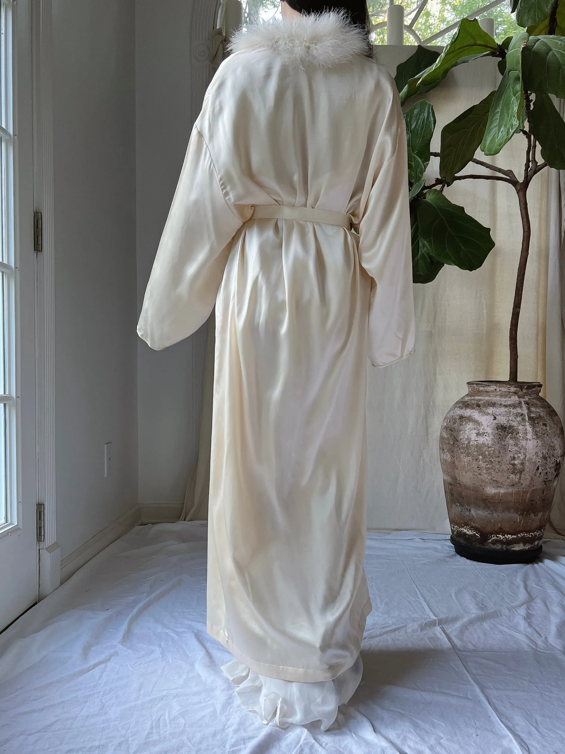Vintage Silk Feather Collar Robe - OSFM