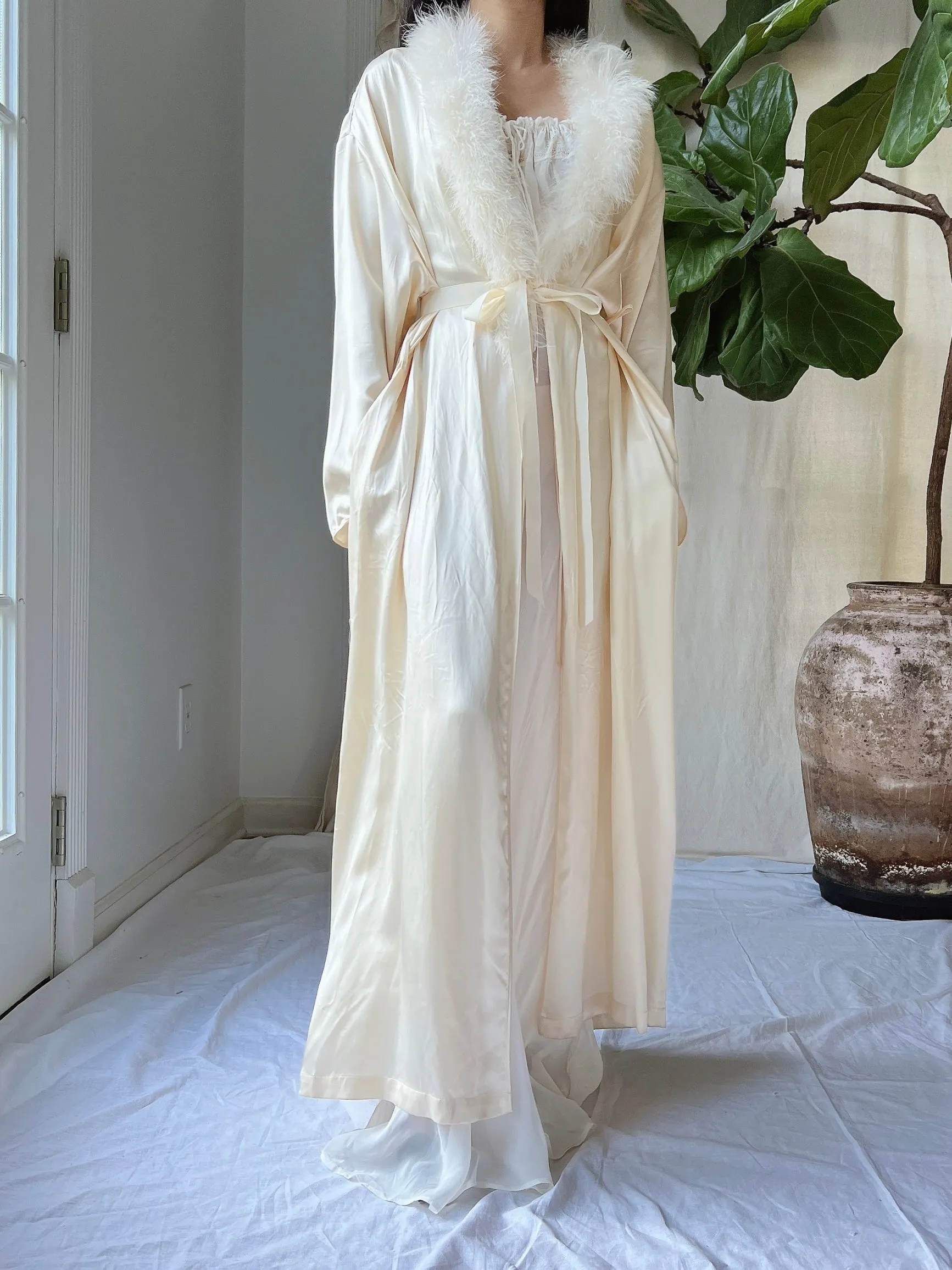 Vintage Silk Feather Collar Robe - OSFM