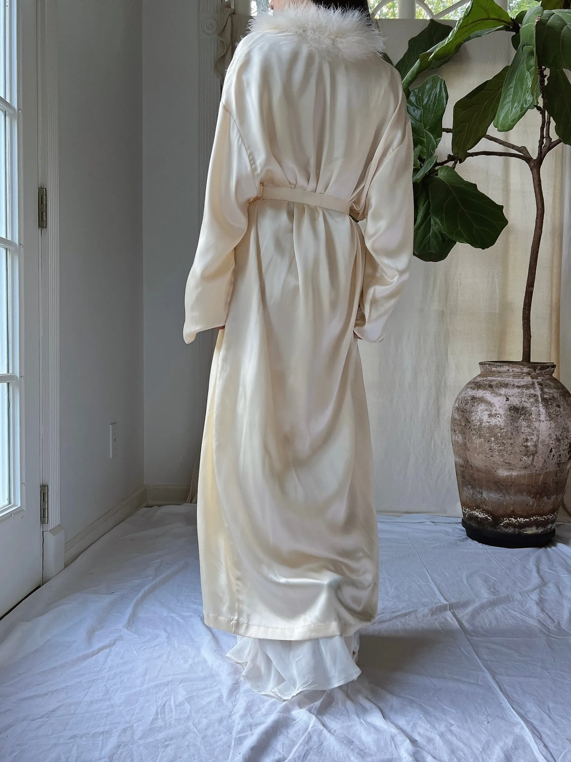 Vintage Silk Feather Collar Robe - OSFM