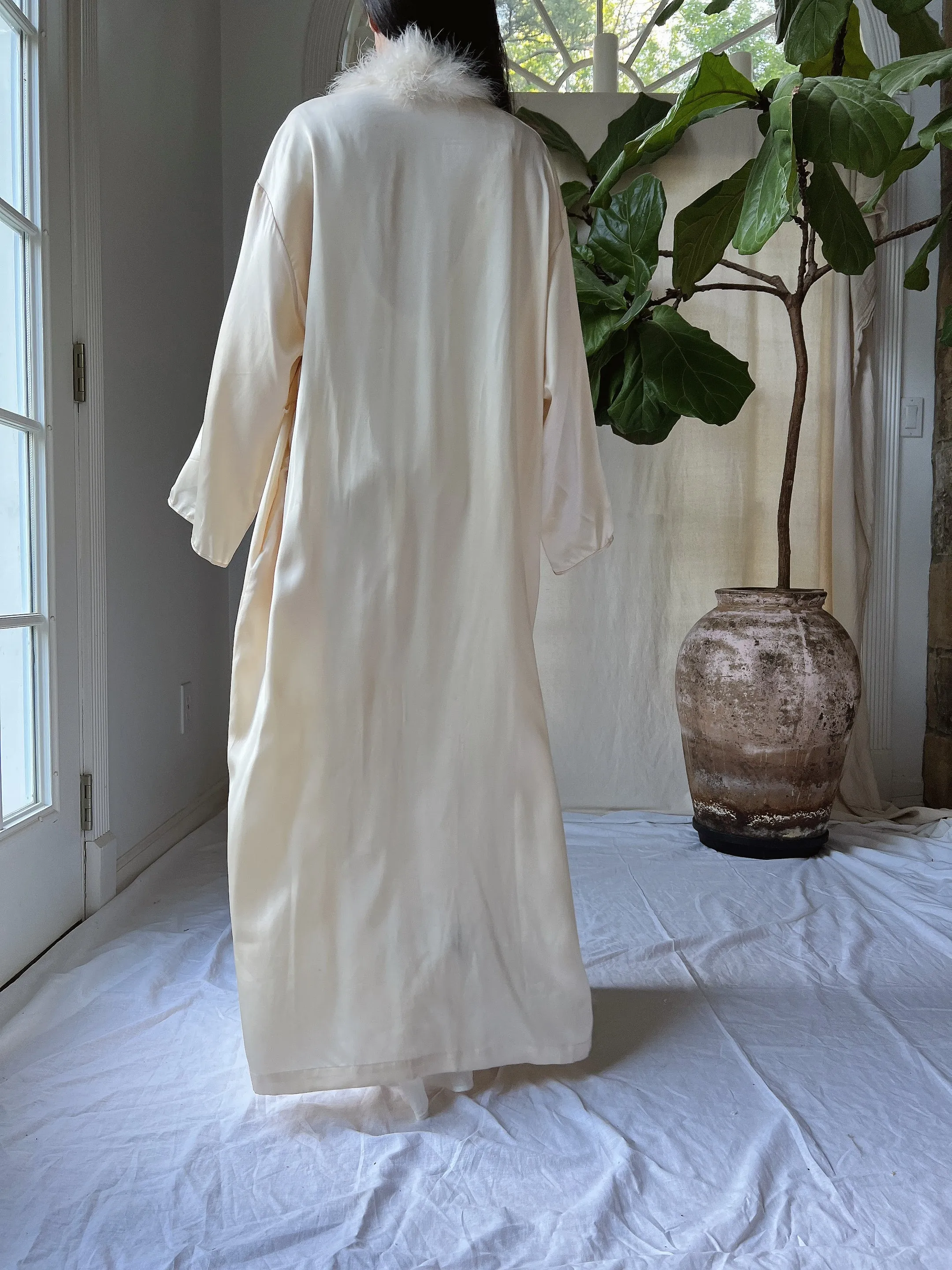 Vintage Silk Feather Collar Robe - OSFM