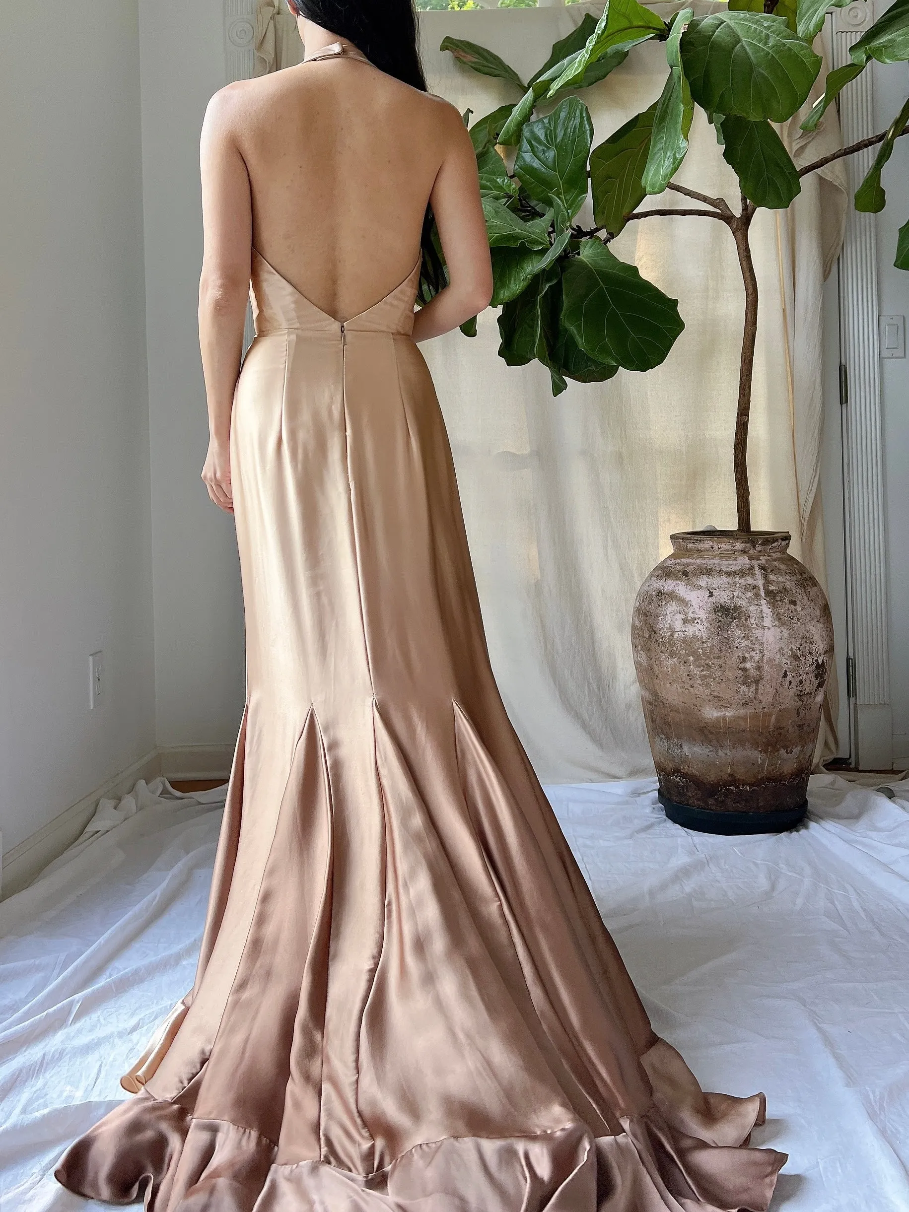 Vintage Silk Ombre Ruffle Front Gown - M