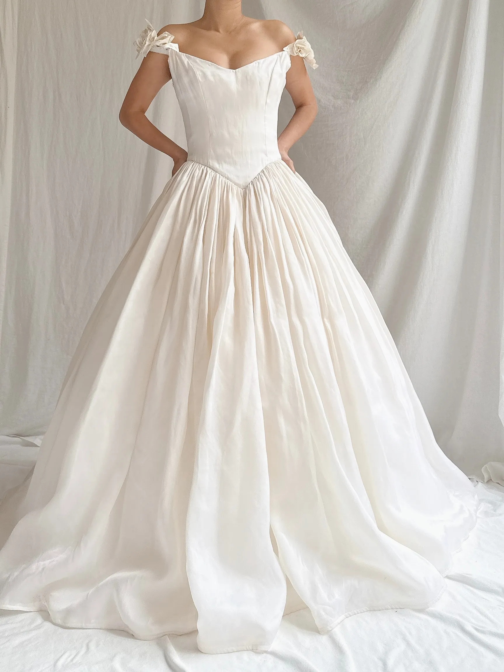 Vintage Silk Organza Off-the-Shoulder Gown - XS/2
