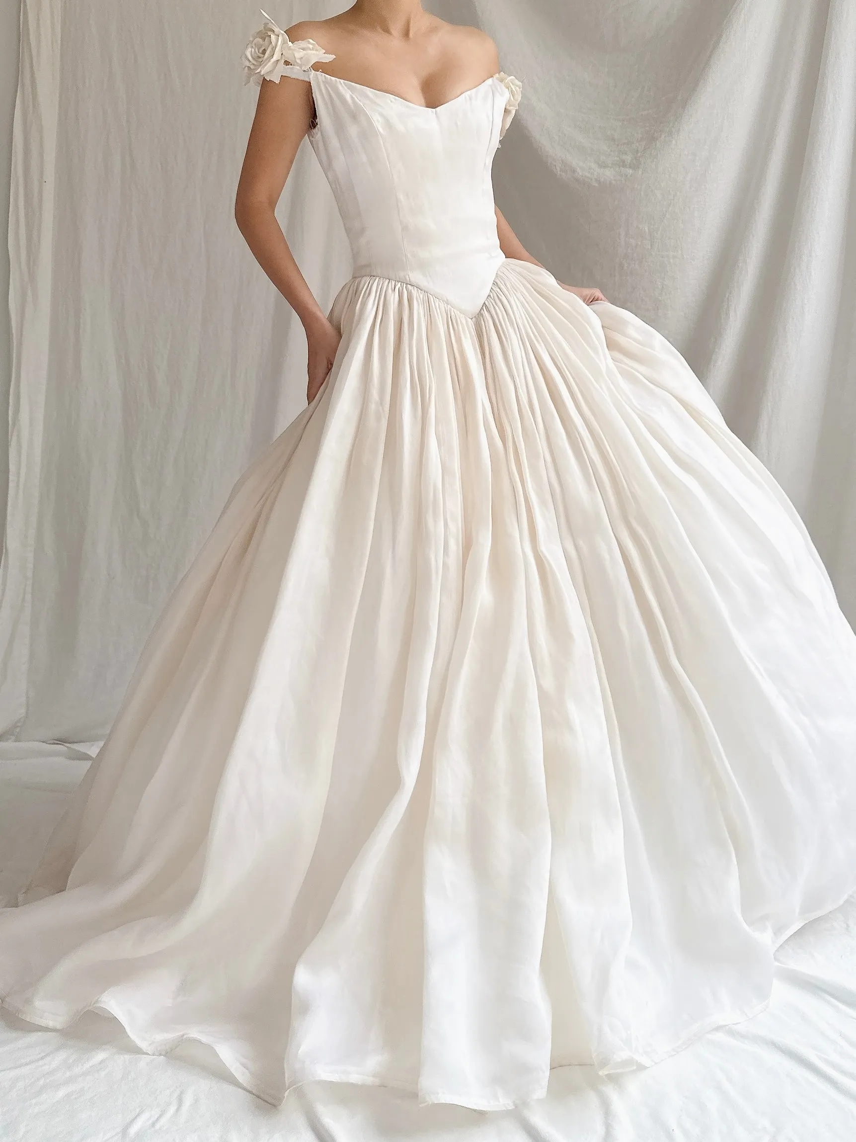 Vintage Silk Organza Off-the-Shoulder Gown - XS/2