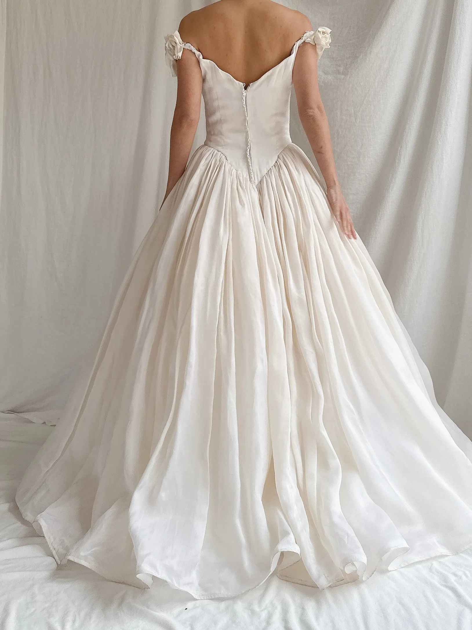 Vintage Silk Organza Off-the-Shoulder Gown - XS/2