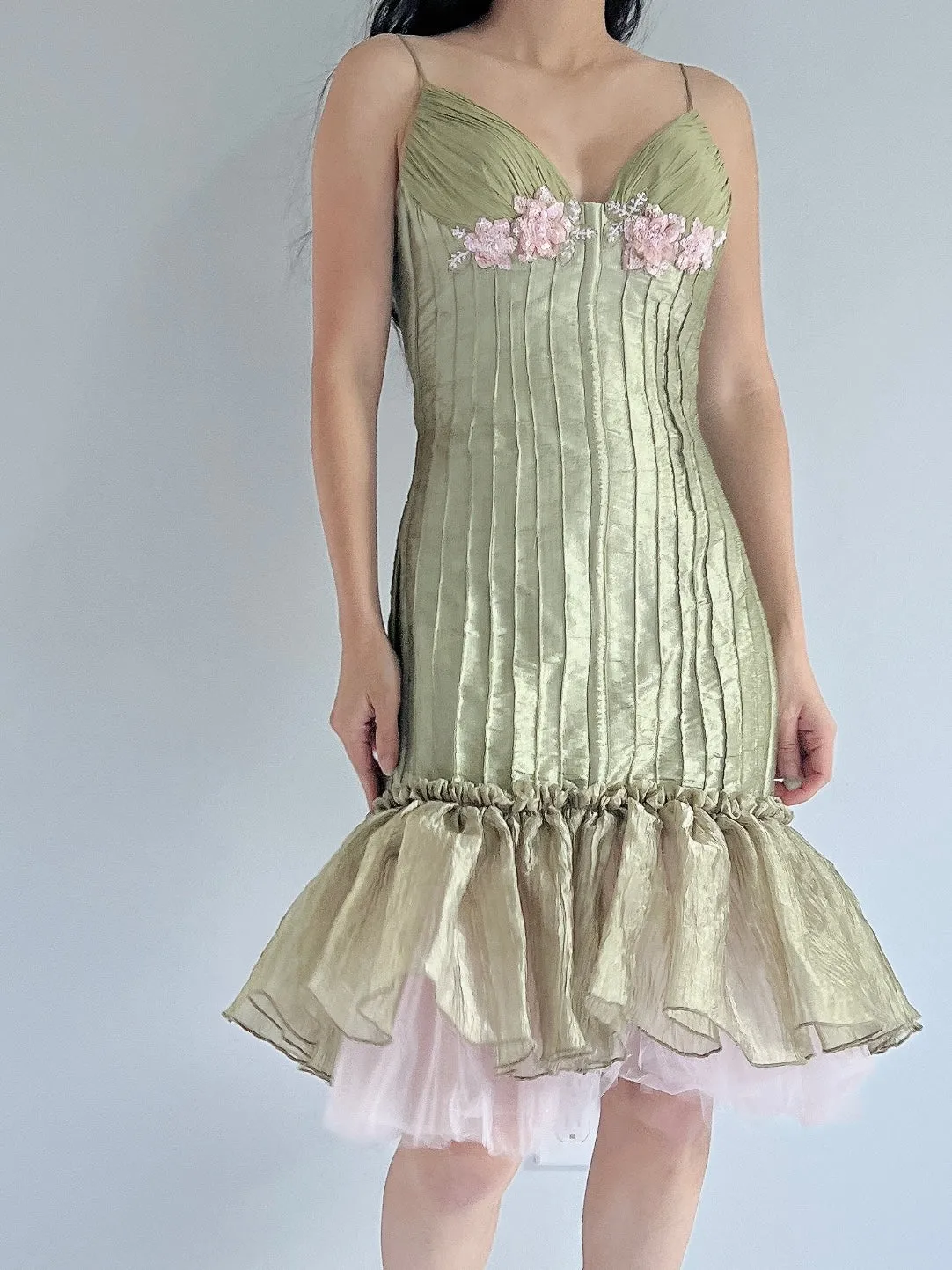 Vintage Silk Taffeta Beaded Dress - S