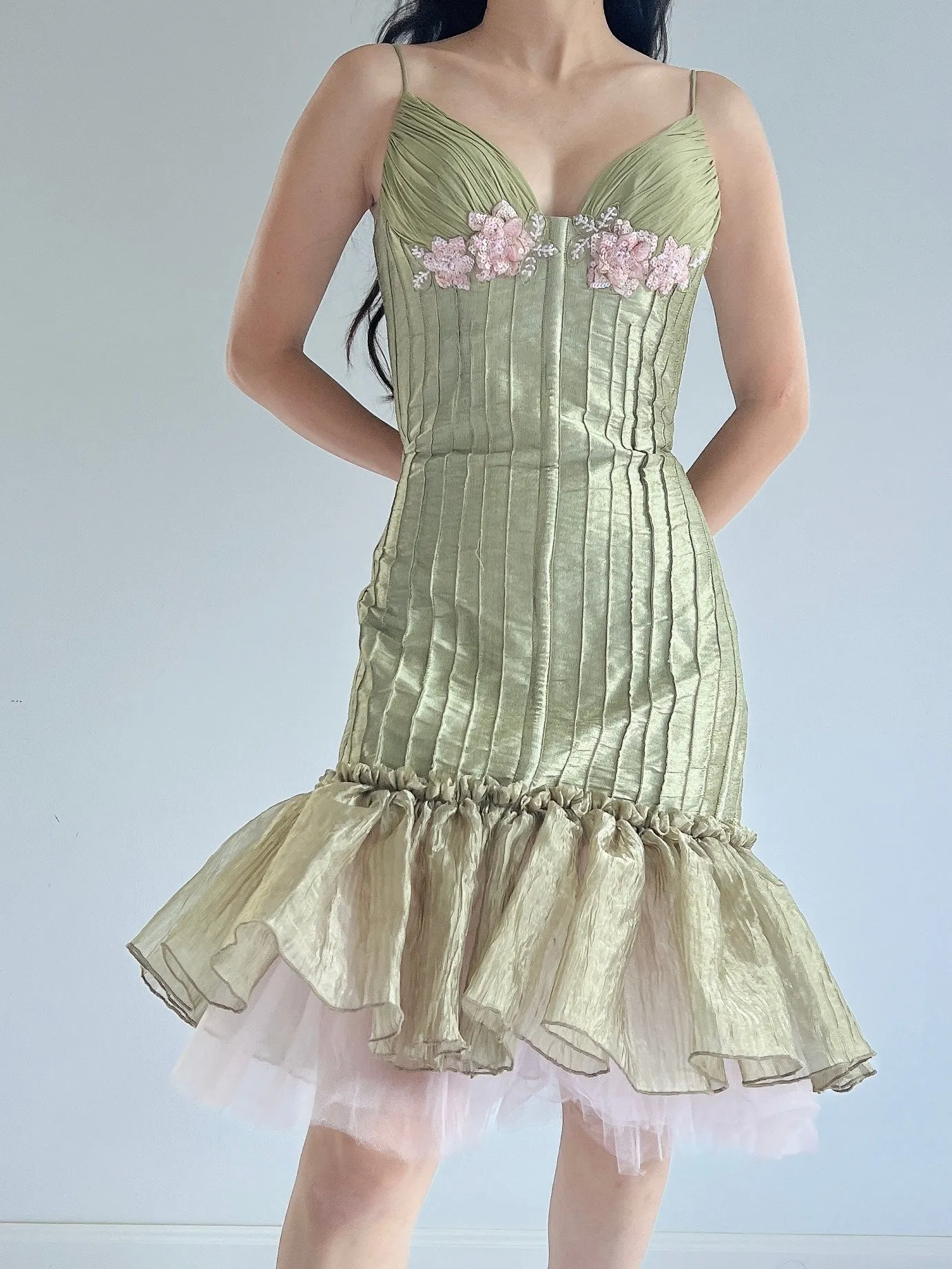 Vintage Silk Taffeta Beaded Dress - S