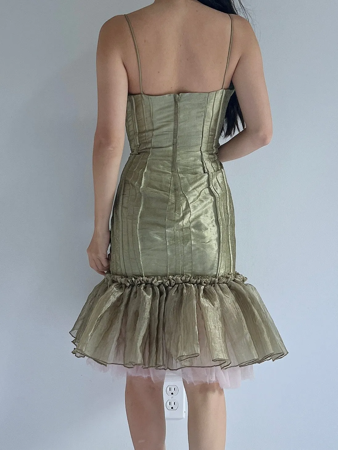 Vintage Silk Taffeta Beaded Dress - S