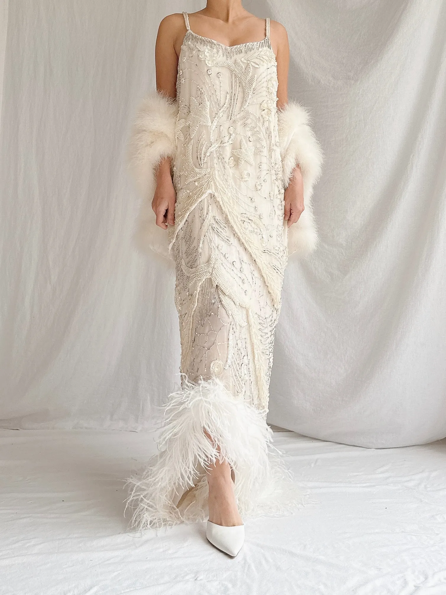 Vintage Sleeveless Feather Jacket - OSFM