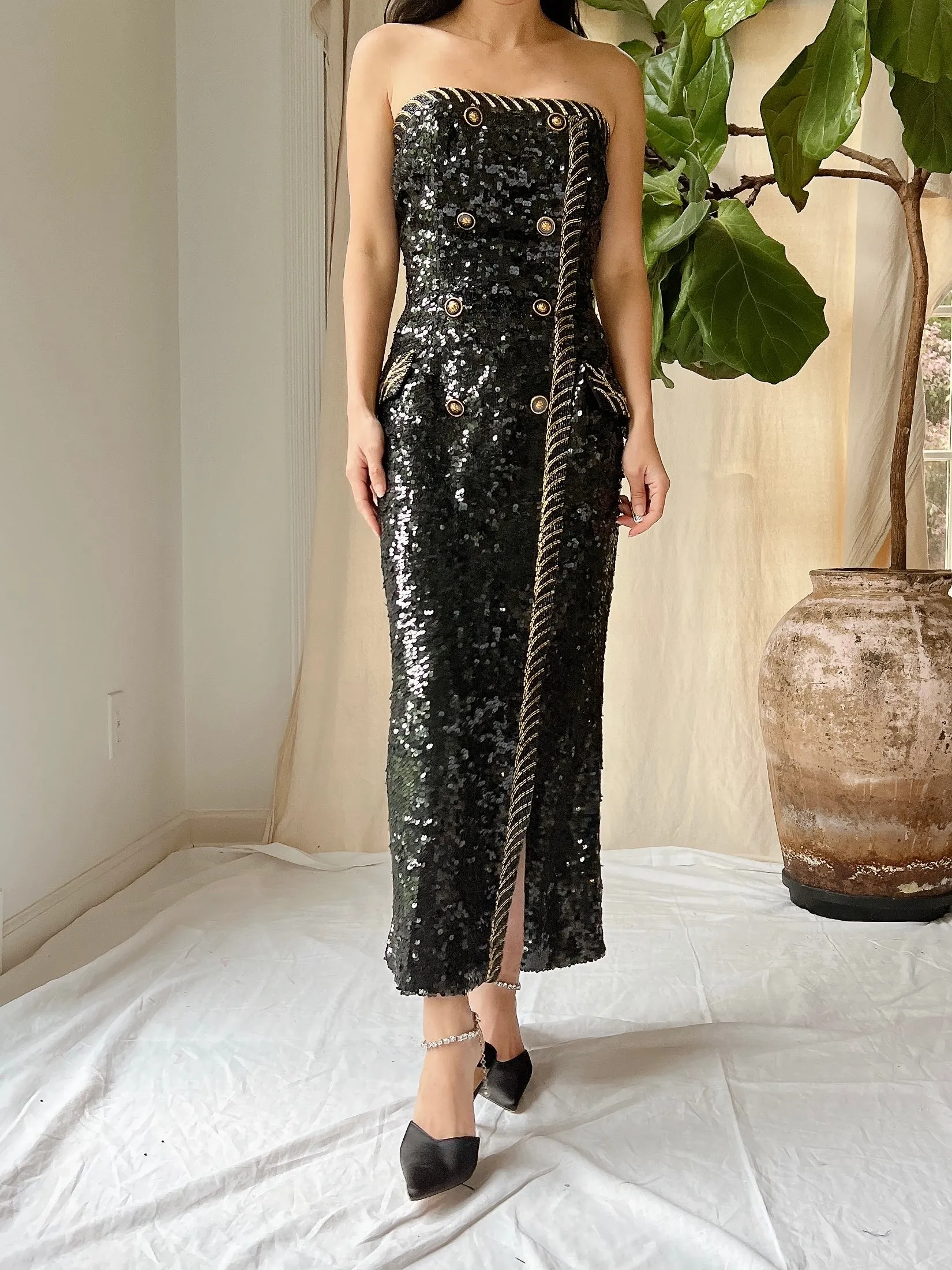 Vintage Strapless Sequins Dress - M