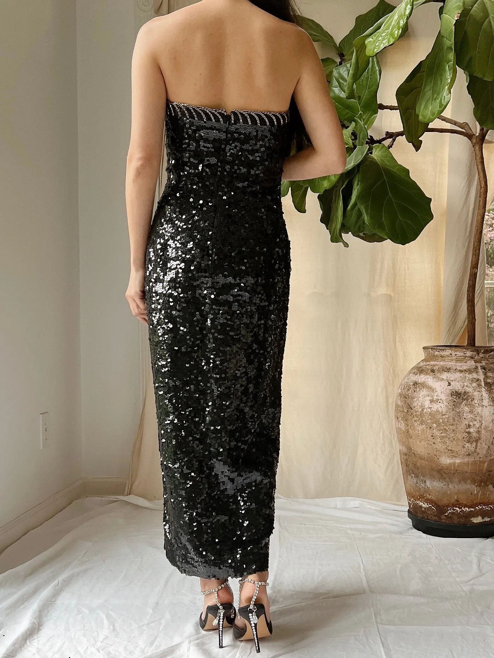 Vintage Strapless Sequins Dress - M