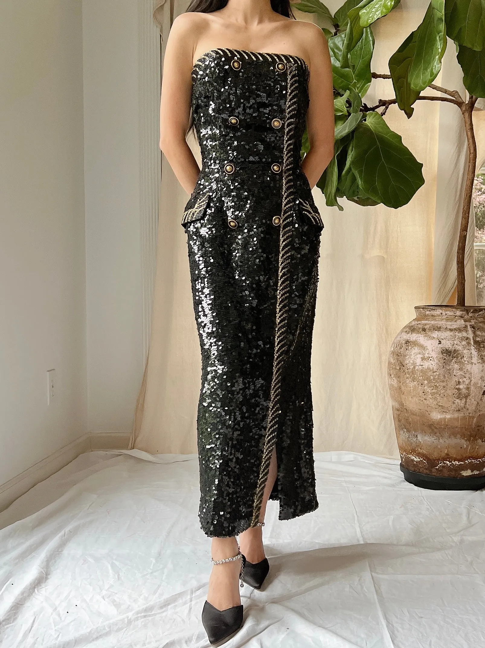 Vintage Strapless Sequins Dress - M