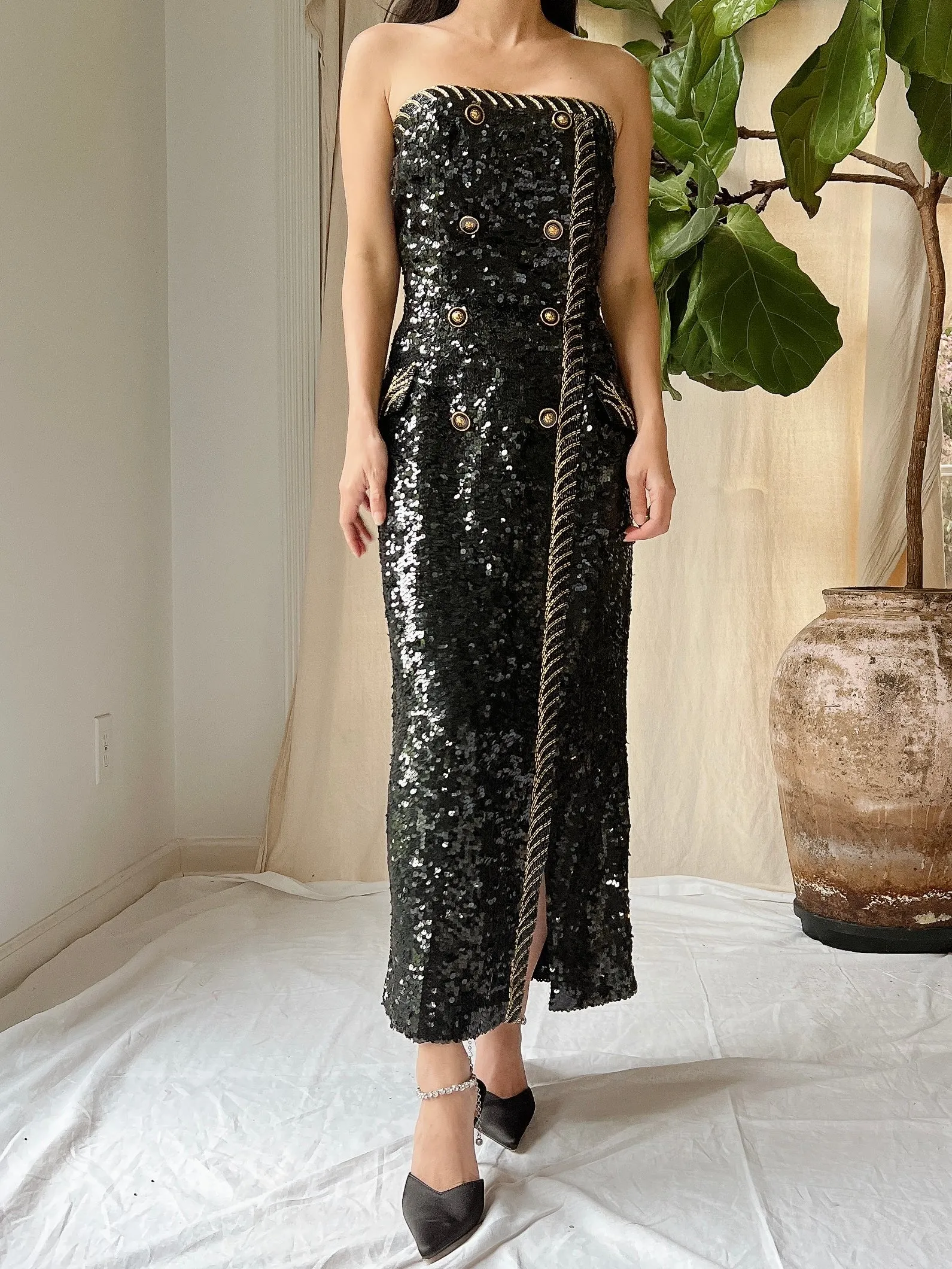 Vintage Strapless Sequins Dress - M