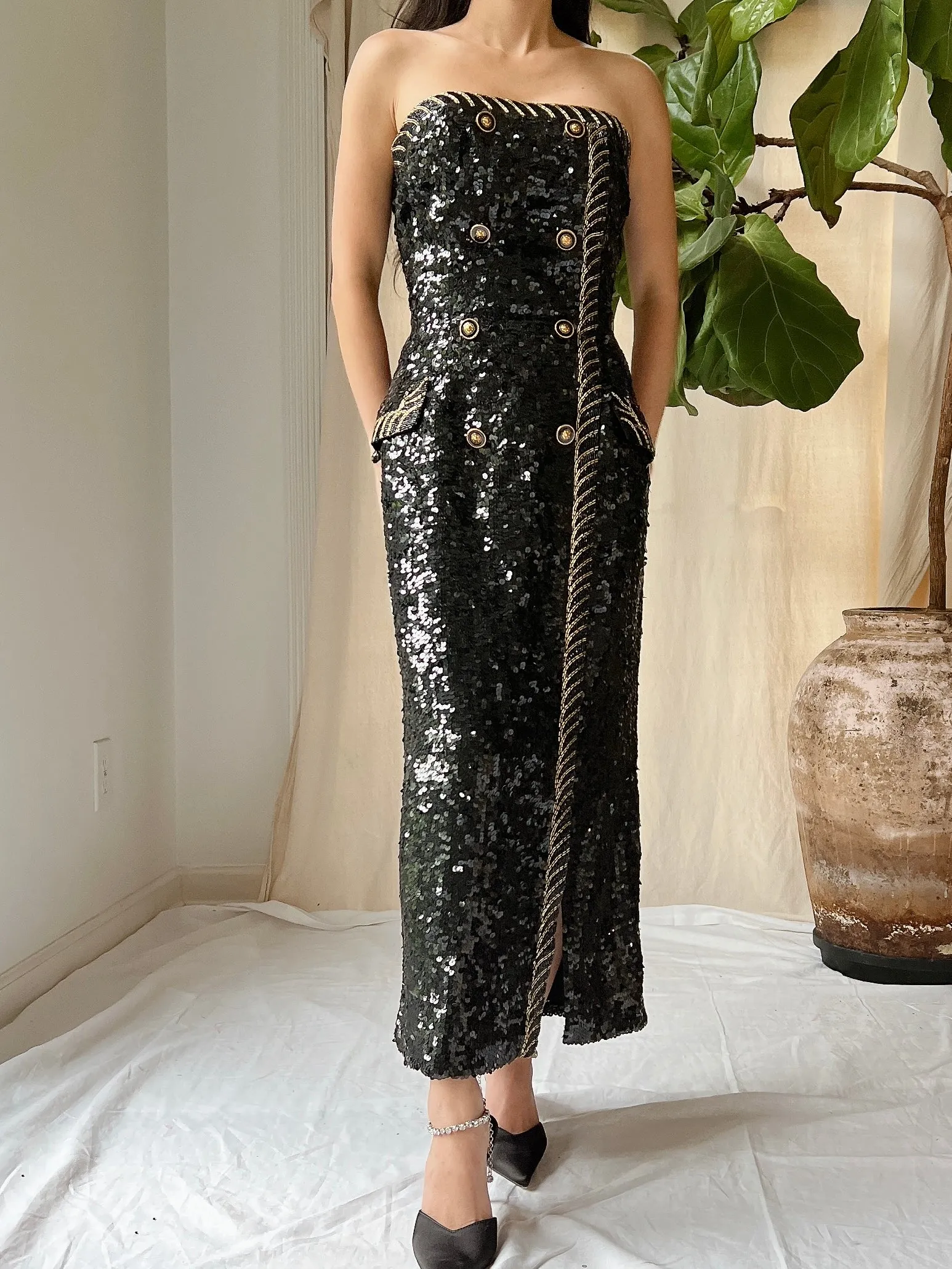 Vintage Strapless Sequins Dress - M