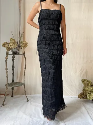 Vintage Victor Costa Tiered Fringe Dress - S