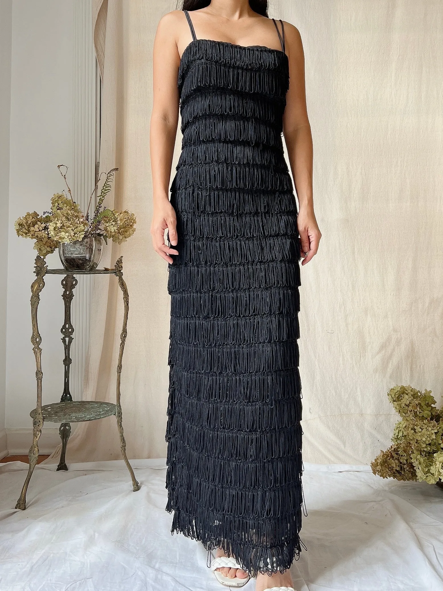Vintage Victor Costa Tiered Fringe Dress - S