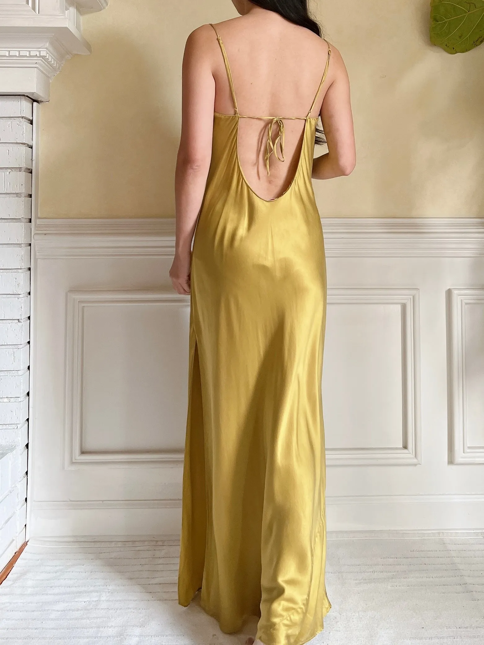 Y2K Mustard Silk Charmeuse Slip Dress  - M/L