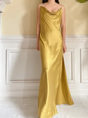Y2K Mustard Silk Charmeuse Slip Dress  - M/L
