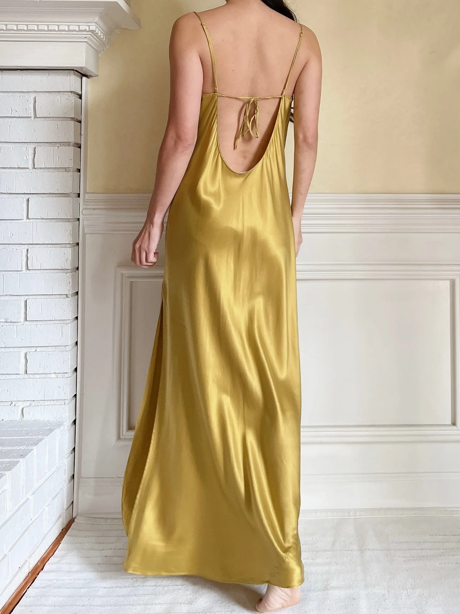 Y2K Mustard Silk Charmeuse Slip Dress  - M/L