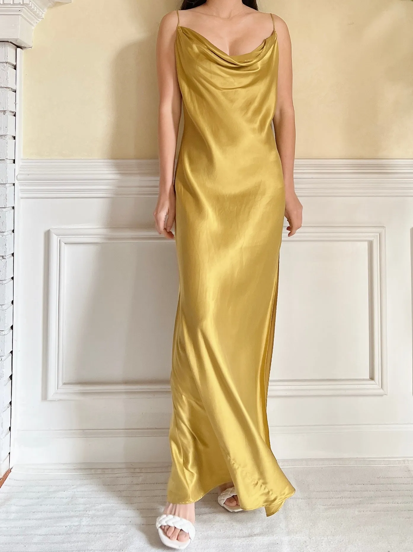 Y2K Mustard Silk Charmeuse Slip Dress  - M/L