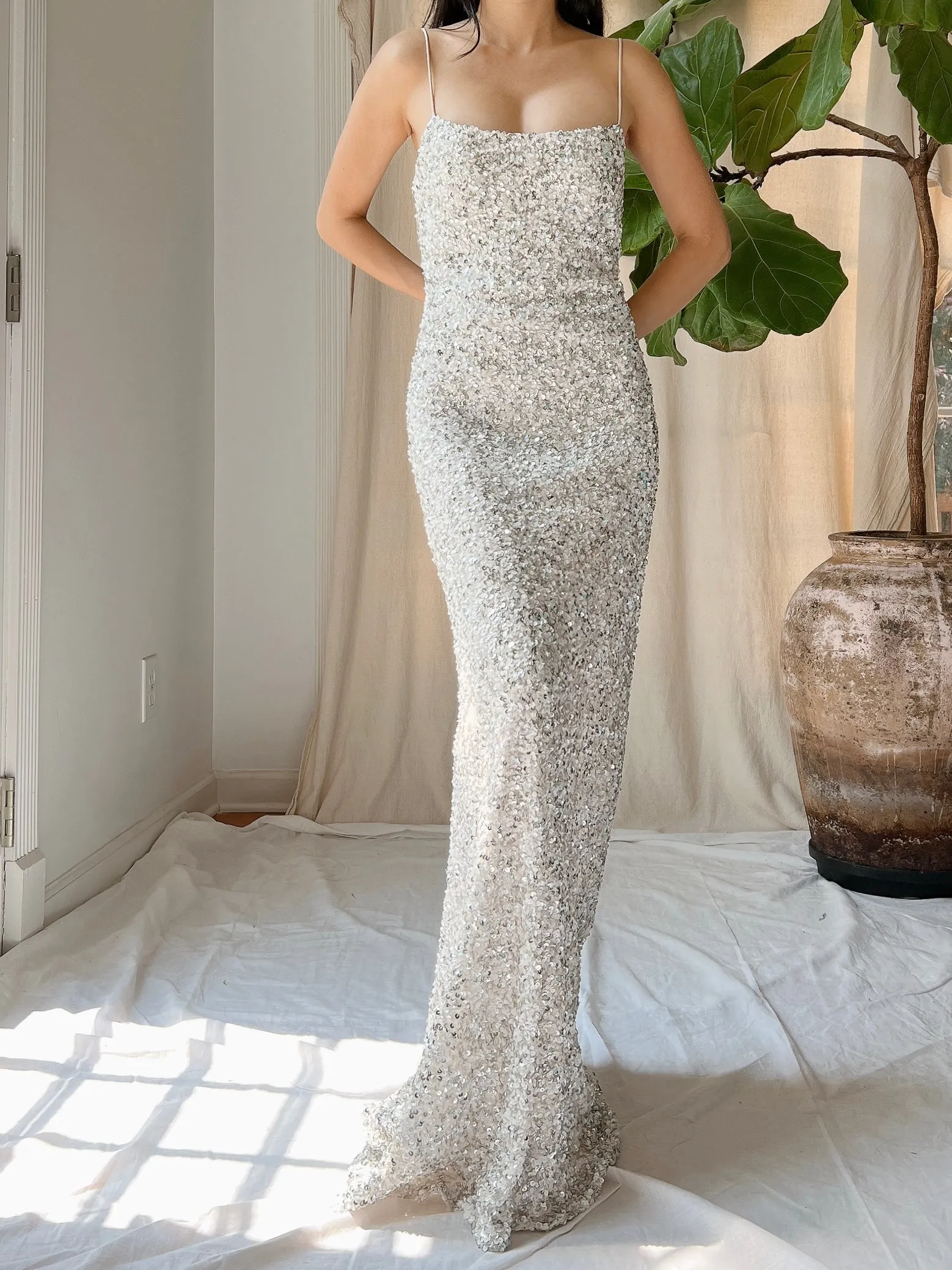 Y2K Silk White/Silver Gown - S