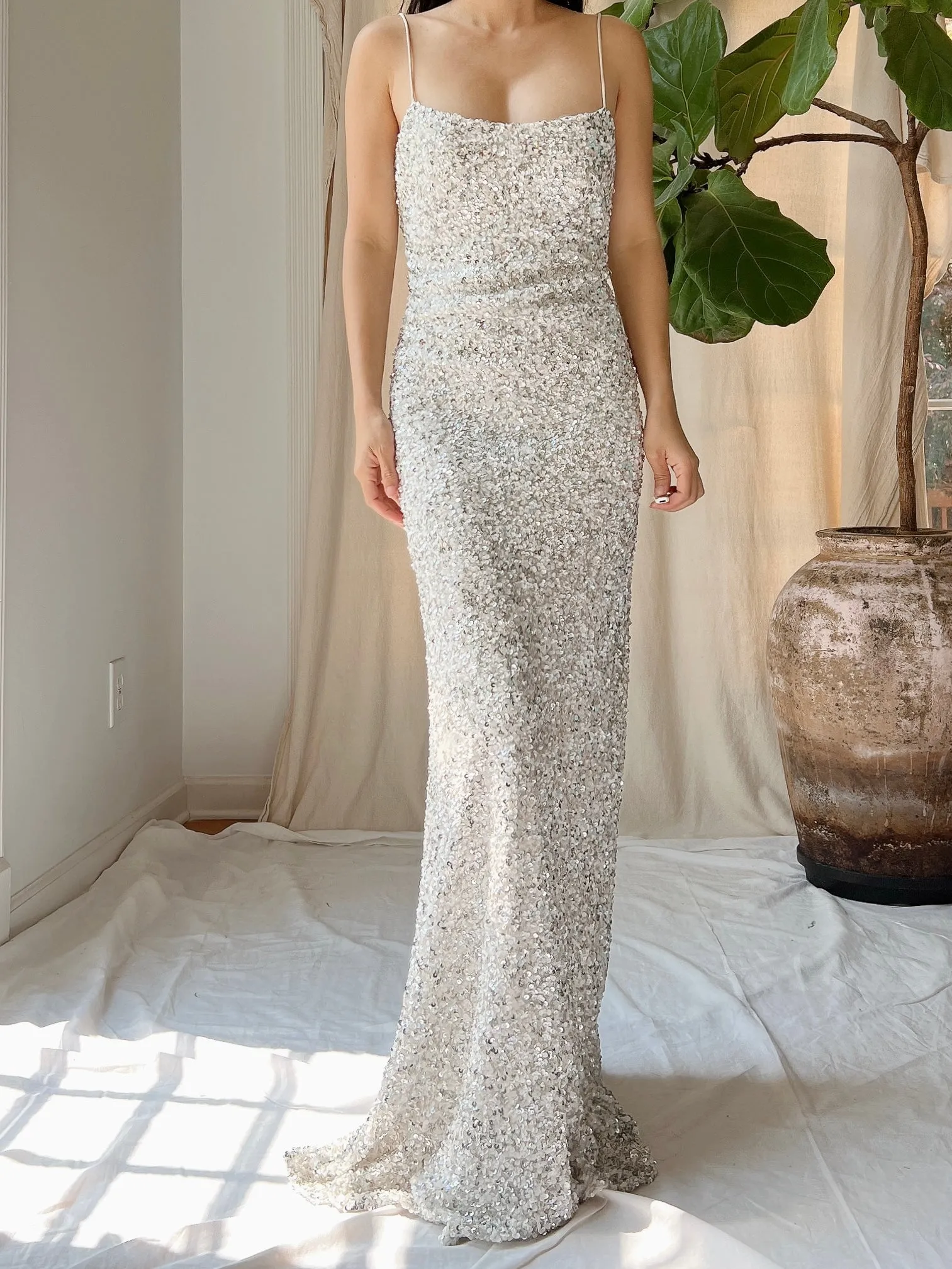 Y2K Silk White/Silver Gown - S