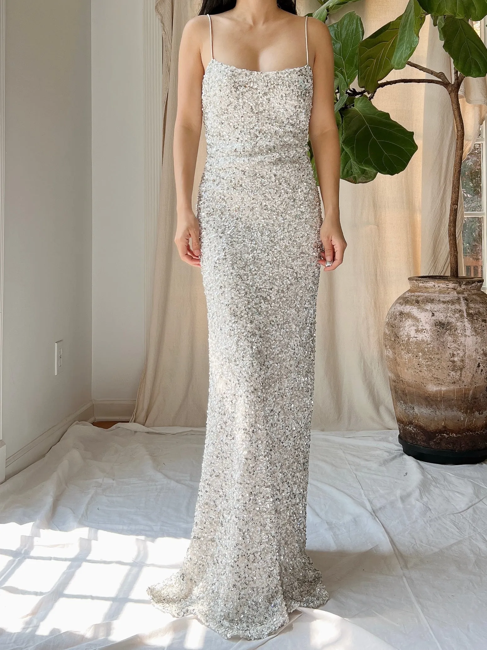 Y2K Silk White/Silver Gown - S