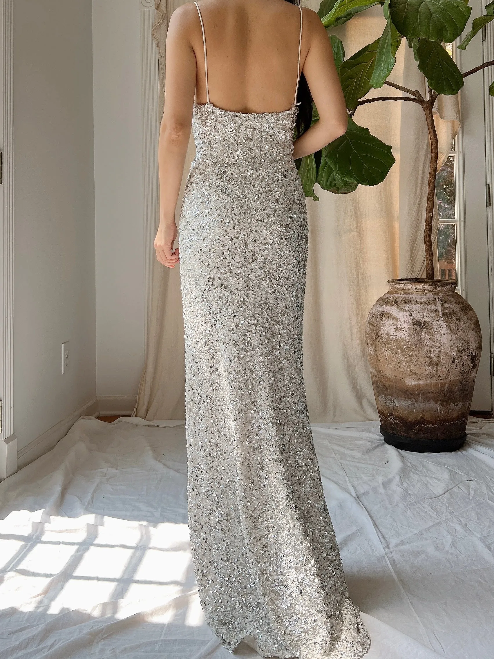 Y2K Silk White/Silver Gown - S