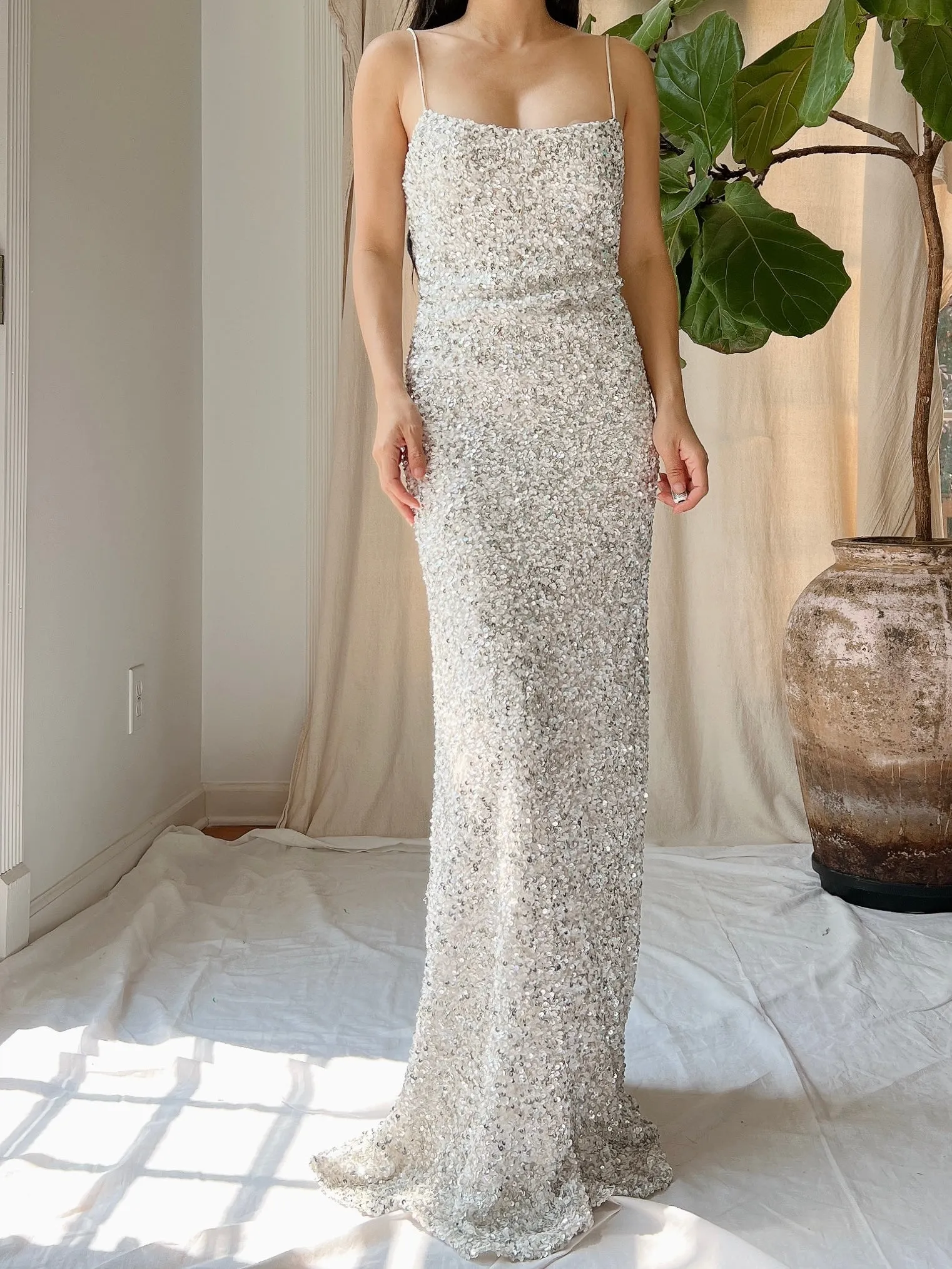 Y2K Silk White/Silver Gown - S