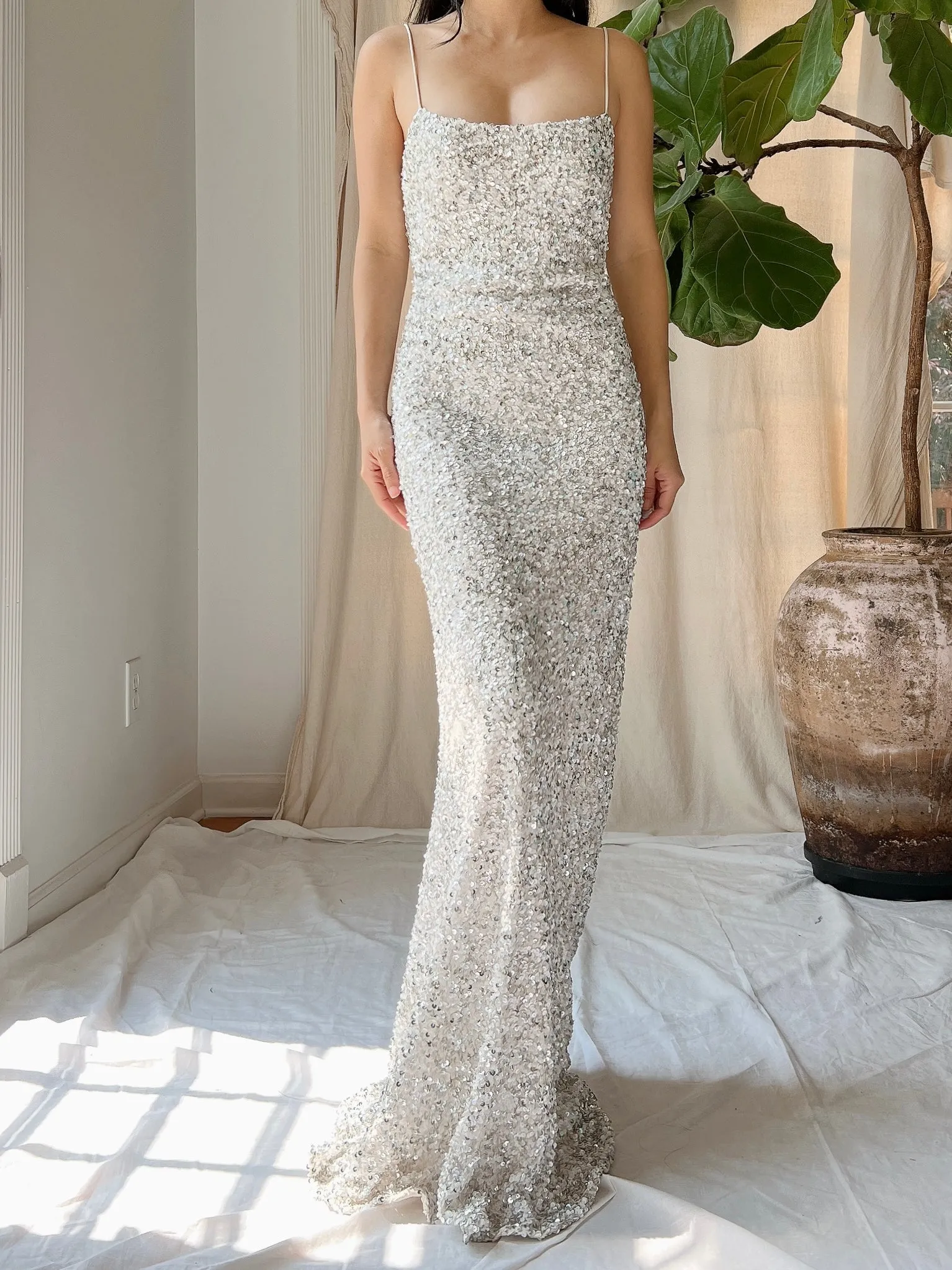 Y2K Silk White/Silver Gown - S
