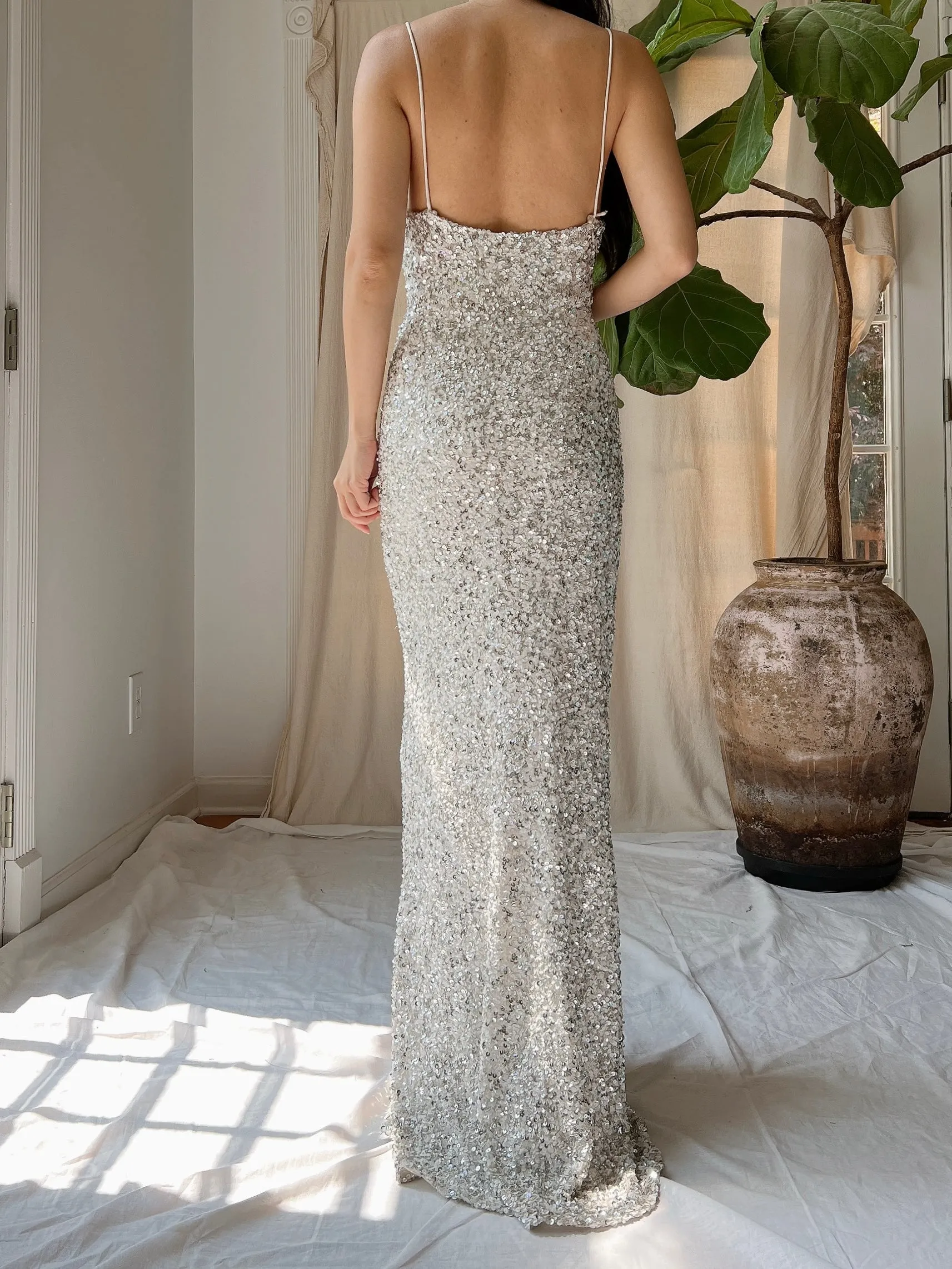 Y2K Silk White/Silver Gown - S